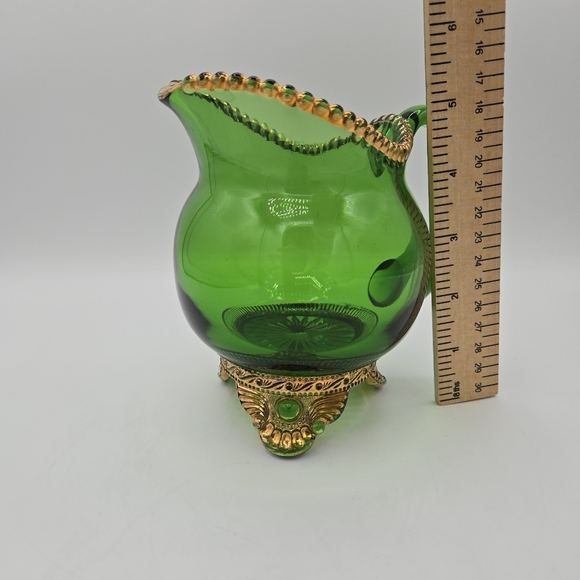 Vintage EAPG US Glass‎ Green Colorado Lacy Medallion Footed Creamer Collectible - Picture 6 of 7